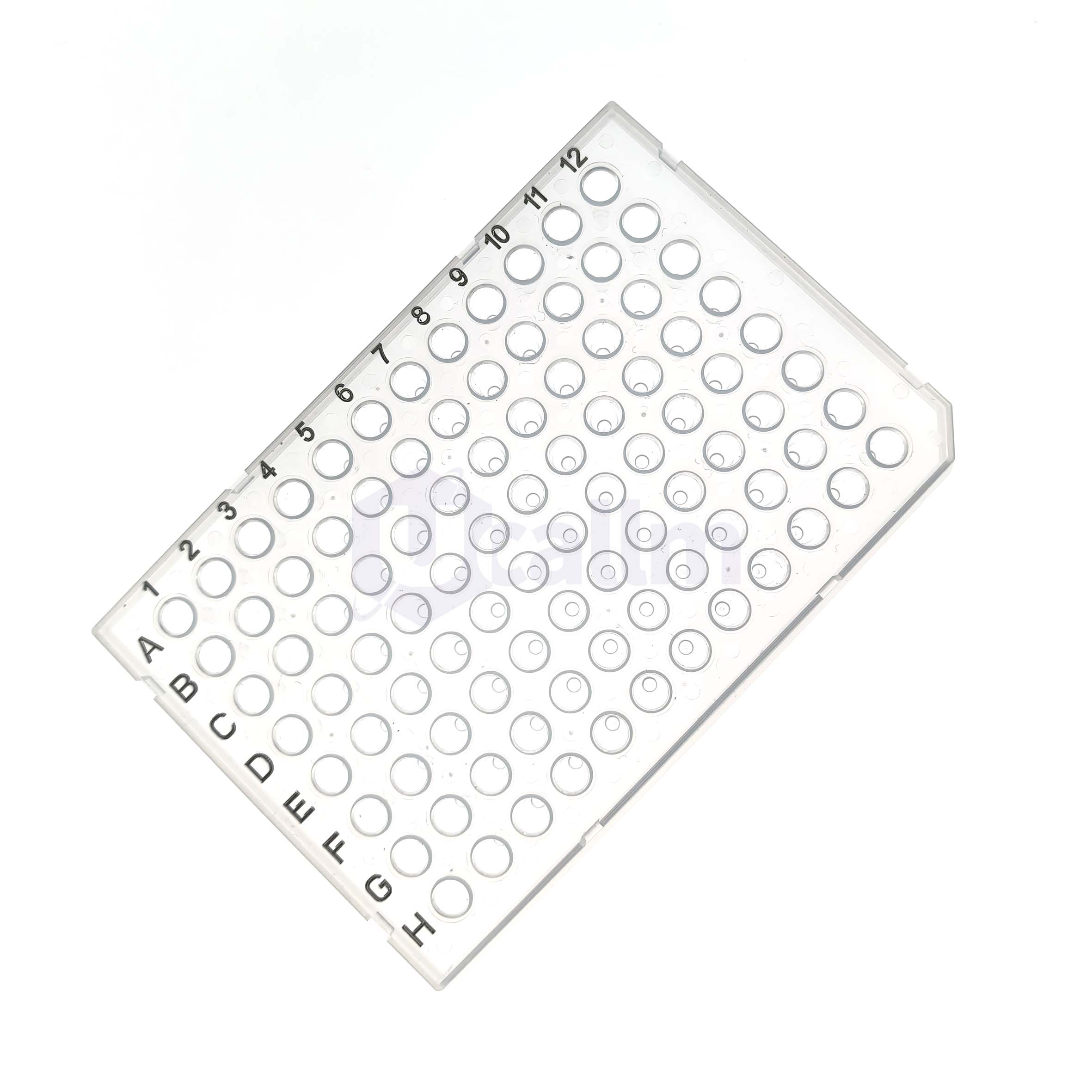 H2384-00 0.2 mL 96 well Full skirt PCR plate, clear PP wells, clear PC frame, H1 Notch-2