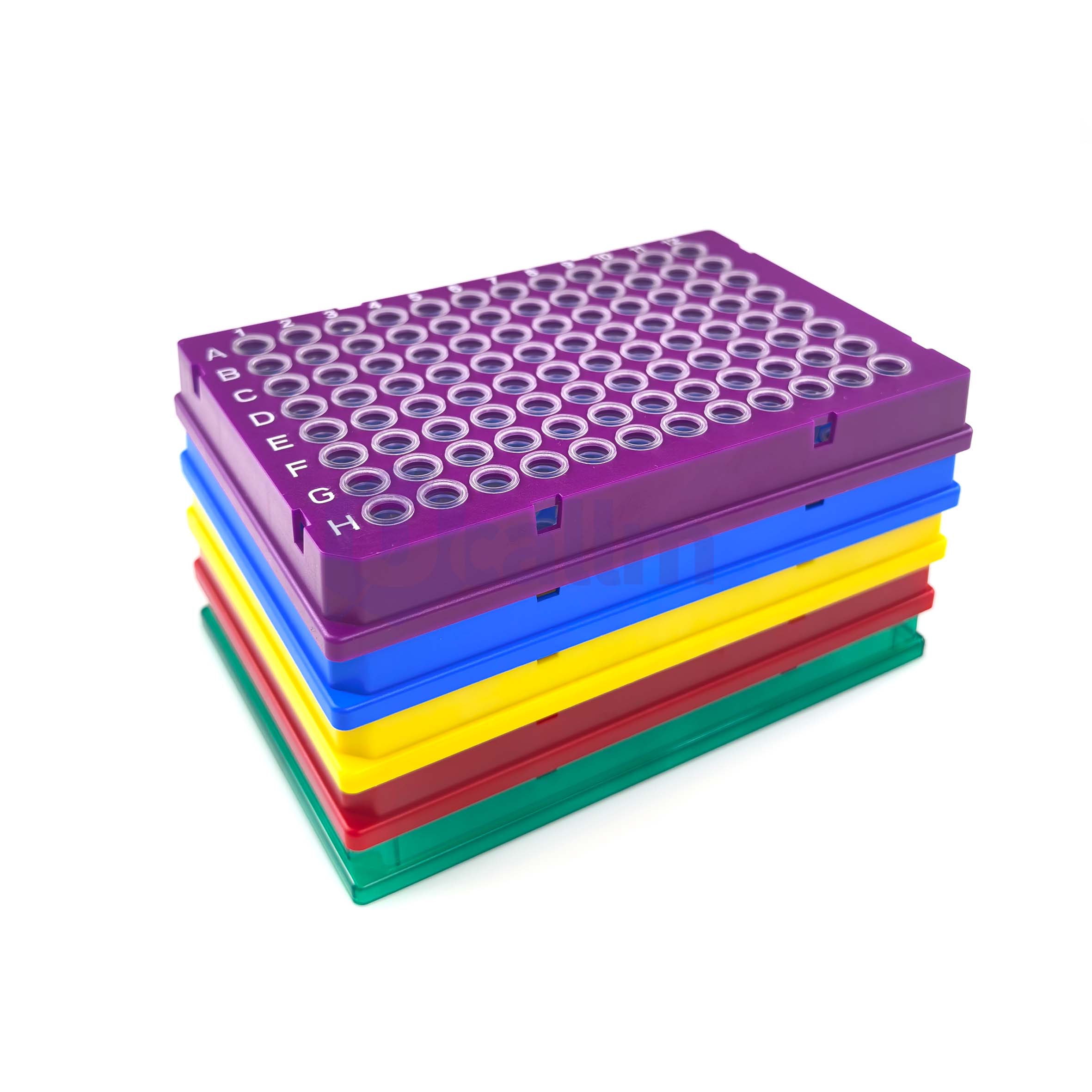 H2384-01 0.2 mL 96 well Full skirt PCR plate, clear PP wells, blue PC frame, H1 Notch-6