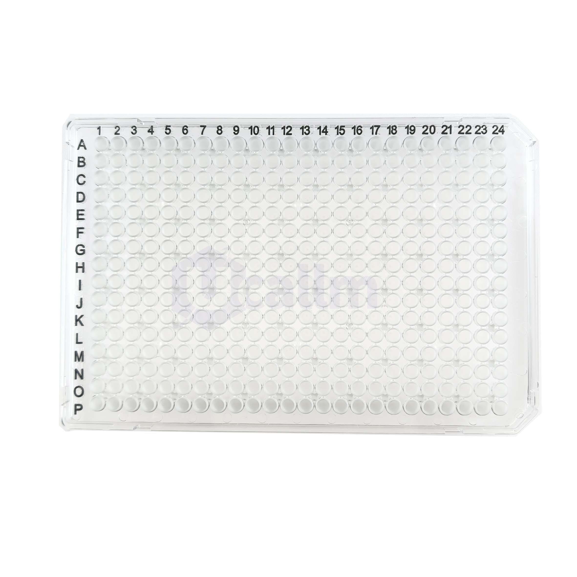 H2412-00W 40 µL 384 well Full skirt PCR plate, white PP wells, clear PC frame, A24&P24 Notch-1