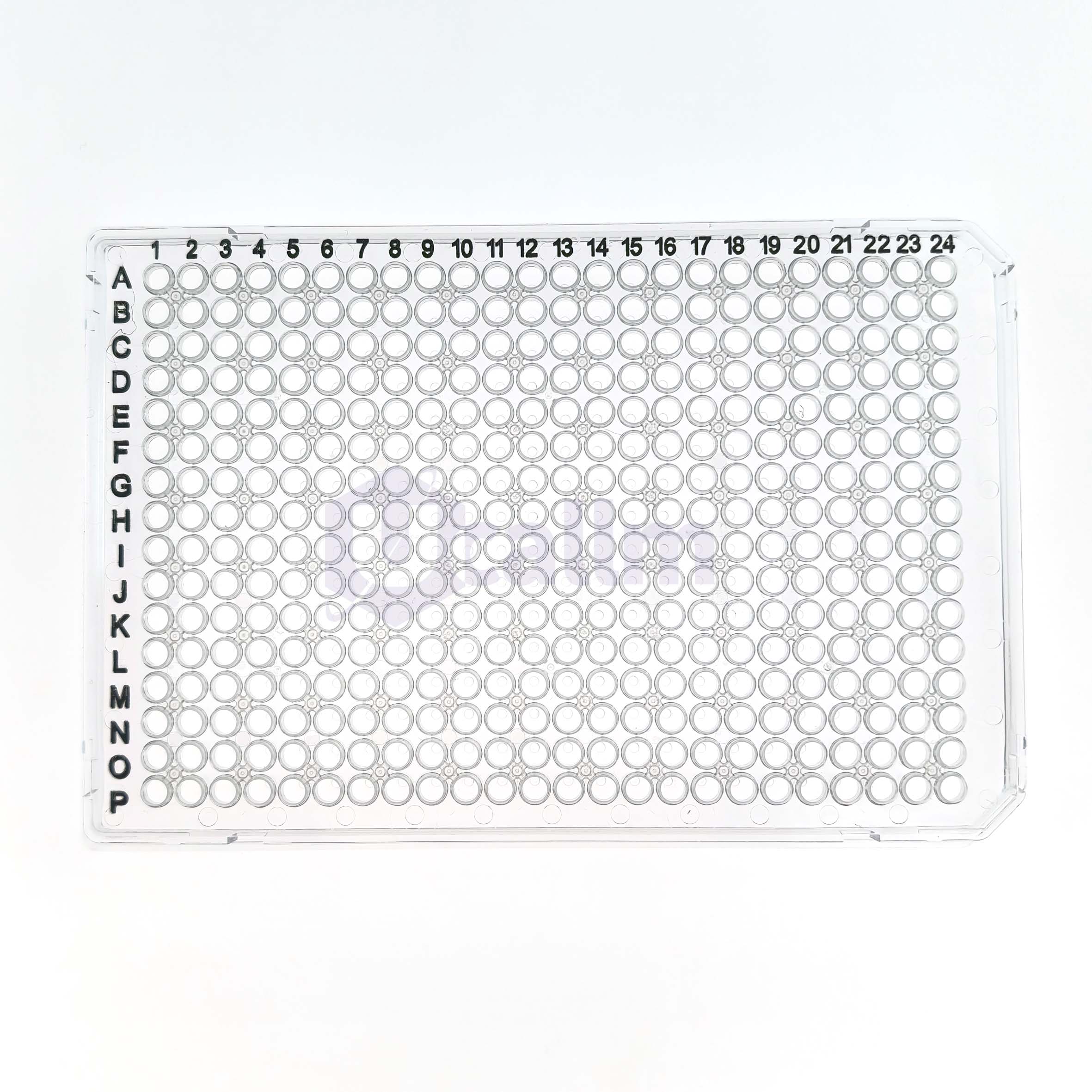 H2413-00 40 µL 384 well Full skirt PCR plate, clear PP wells, clear PC frame, A24&P24 Notch-1