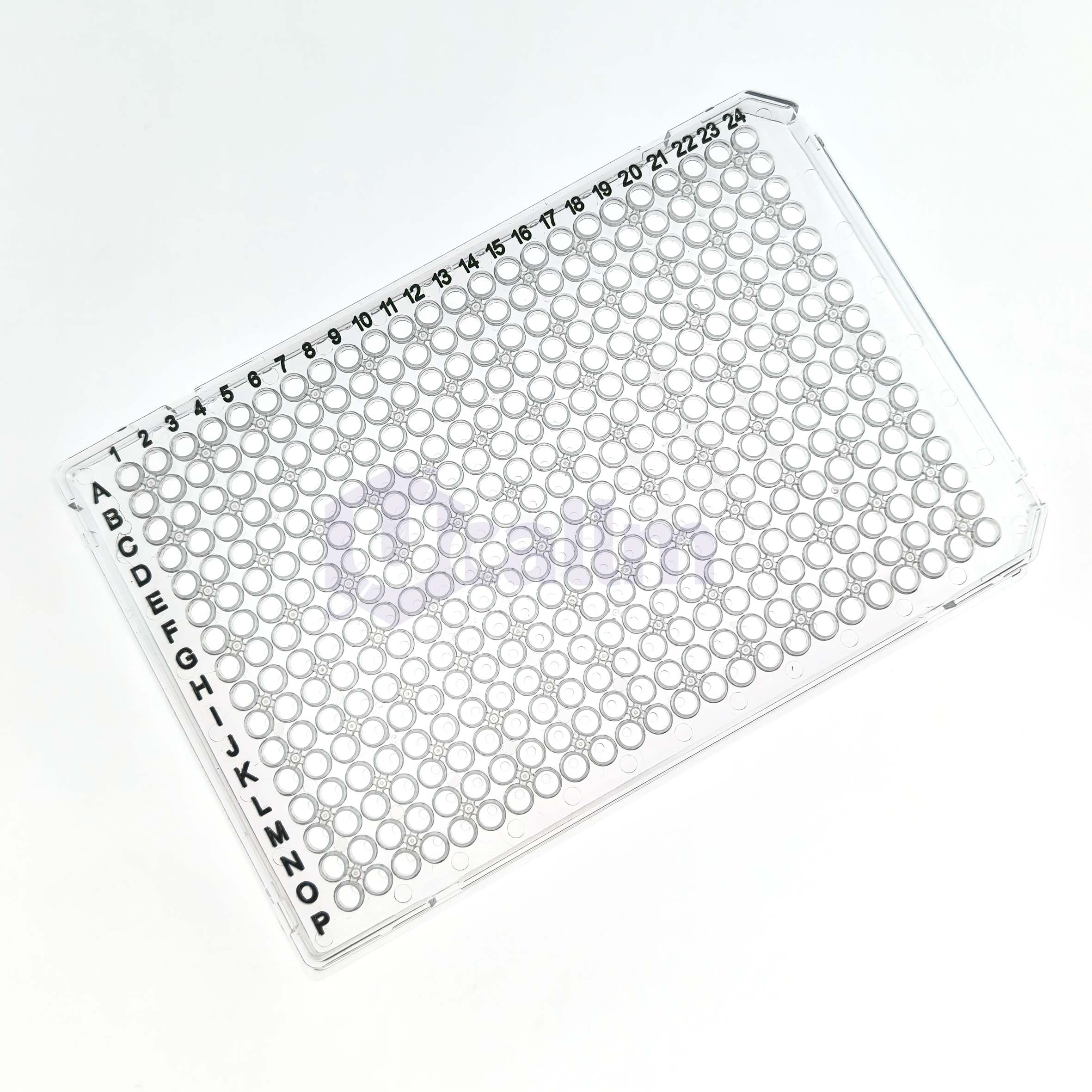 H2413-00 40 µL 384 well Full skirt PCR plate, clear PP wells, clear PC frame, A24&P24 Notch-2