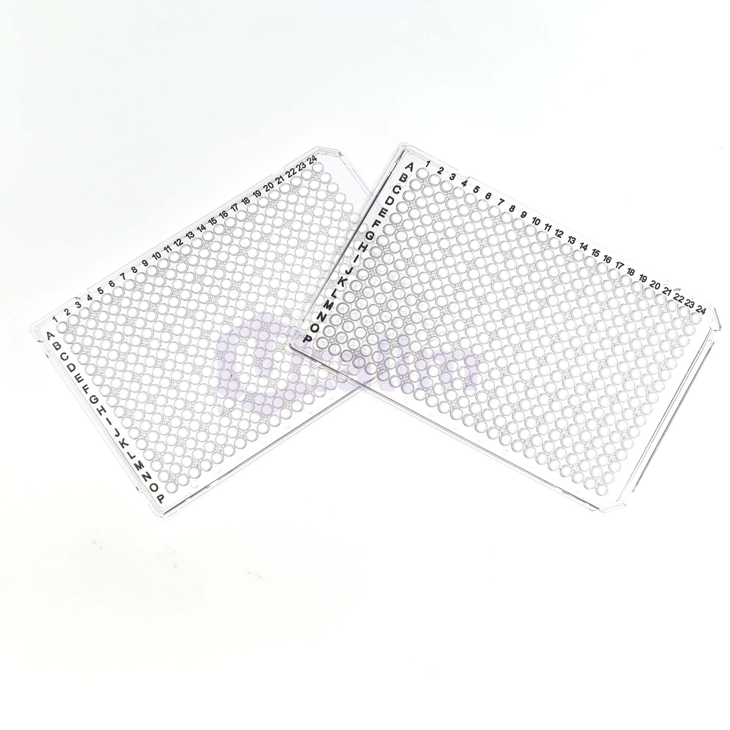 H2413-00 40 µL 384 well Full skirt PCR plate, clear PP wells, clear PC frame, A24&P24 Notch- 6