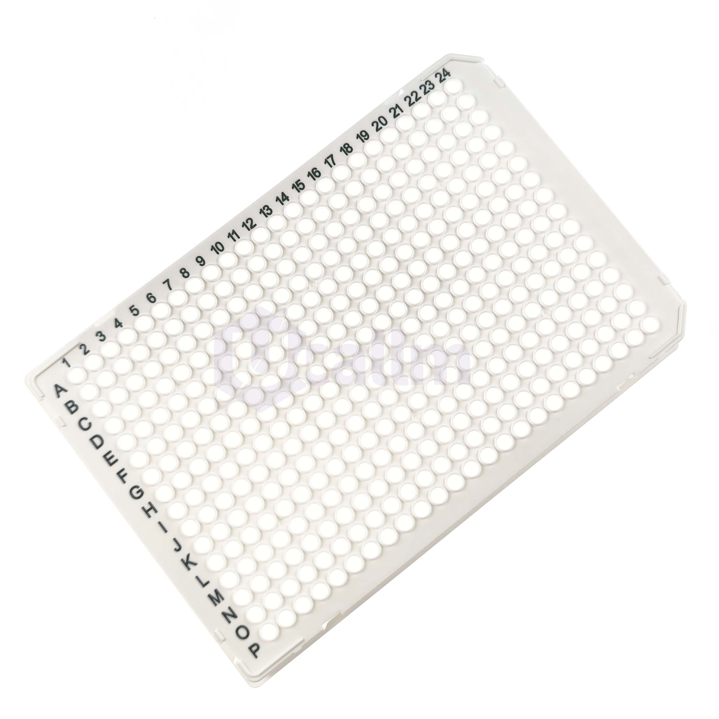 H2413-07I 40 µL 384 well Full skirt PCR plate, white PP wells, white PC frame, A24&P24 Notch-2