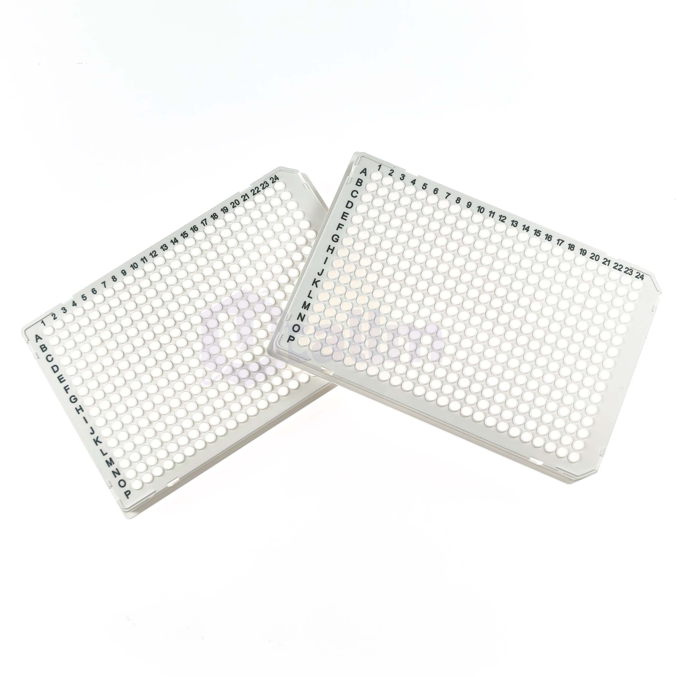 H2413-07I 40 µL 384 well Full skirt PCR plate, white PP wells, white PC frame, A24&P24 Notch-6