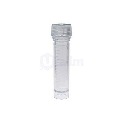 Close-up of a clear plastic syringe with measurement markings and a cap, viewed from the top side.