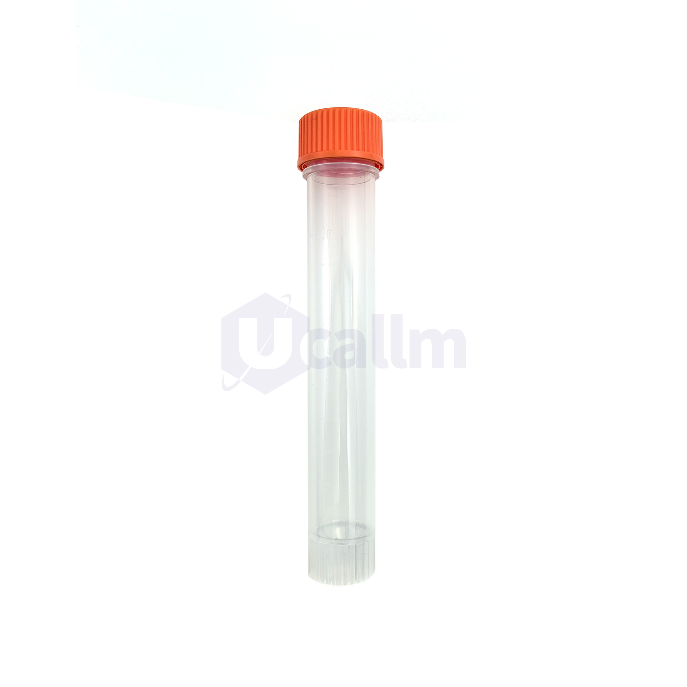 D1092-22 (2) Clear test tube with an orange screw-cap closure against a white background.