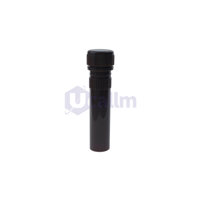 Close-up of a dark glass bottle neck with a ribbed black cap against a white background.