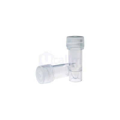 Close-up of a translucent plastic water bottle cap with ridged edges on a white background, top of the bottle visible beneath.