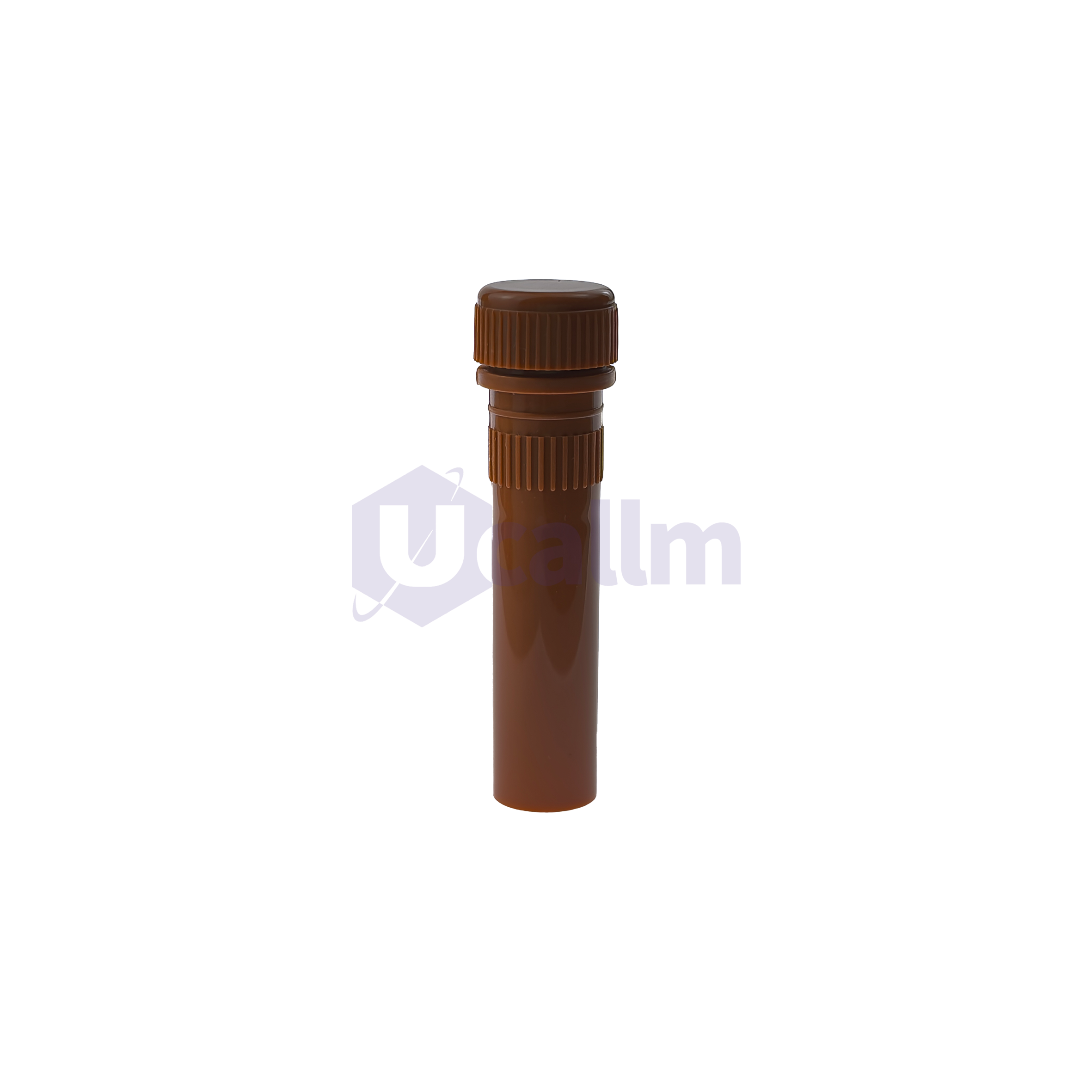 P1301-05(2) Top of a brown ribbed bottle cap on a slim dropper bottle, viewed from above