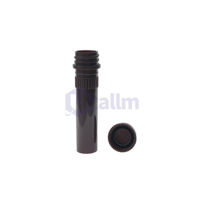 Close-up of a dark brown fountain pen with its cap off and cap placed nearby, showing the threaded grip area and tip.