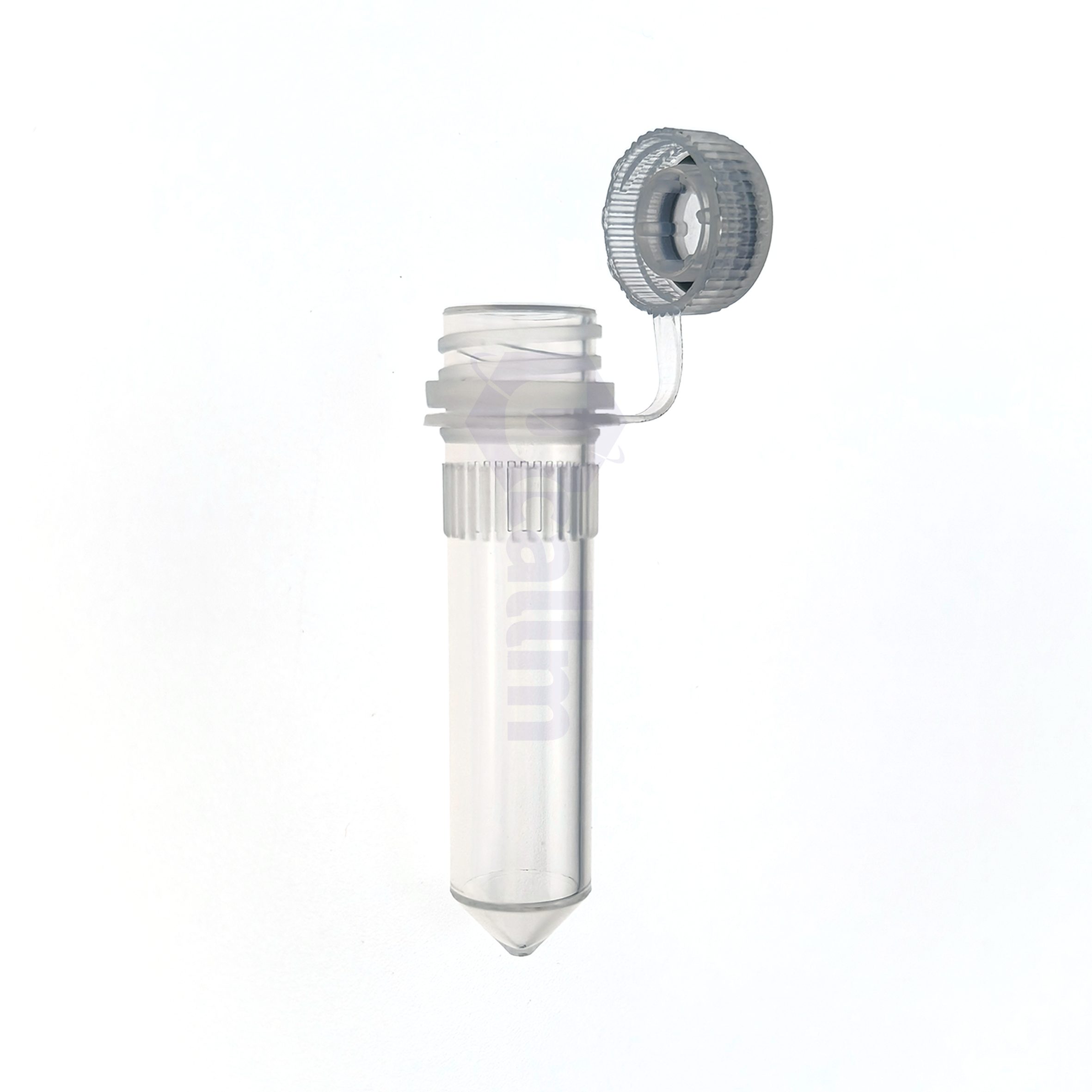 P2061-04-3(1).jpg Close-up of a transparent plastic squeeze bottle with a gray ribbed cap and a downward dispensing nozzle.