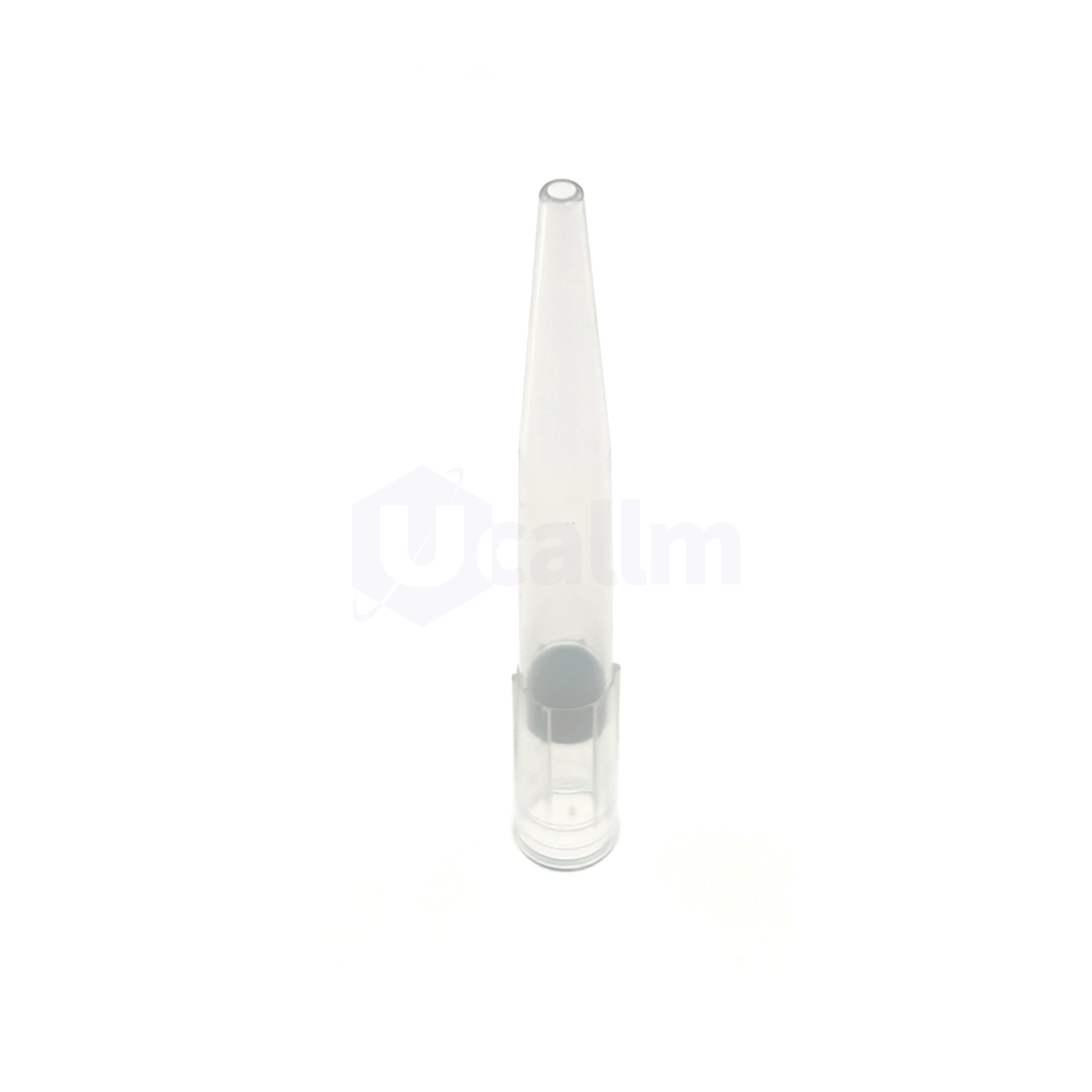 1000µL Wide-bore Filter Pipette Tips, Clear, Filtered, Non-sterile, Bagged-2 Close-up of a glass dropper tip upright against a white background, in focus.