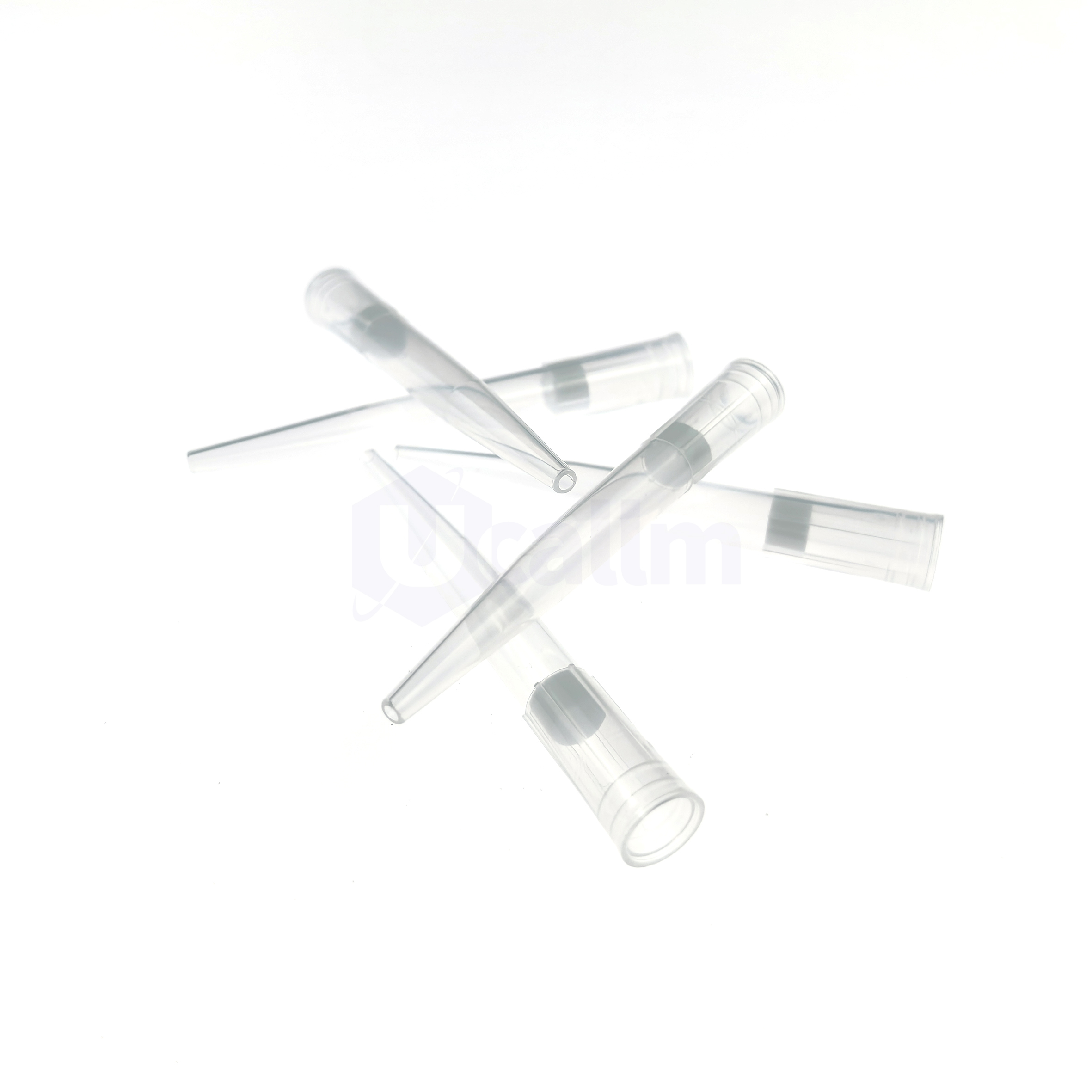 1000µL Wide-bore Filter Pipette Tips, Clear, Filtered, Non-sterile, Bagged-5 Several disposable syringes with clear barrels and needles on a white background.