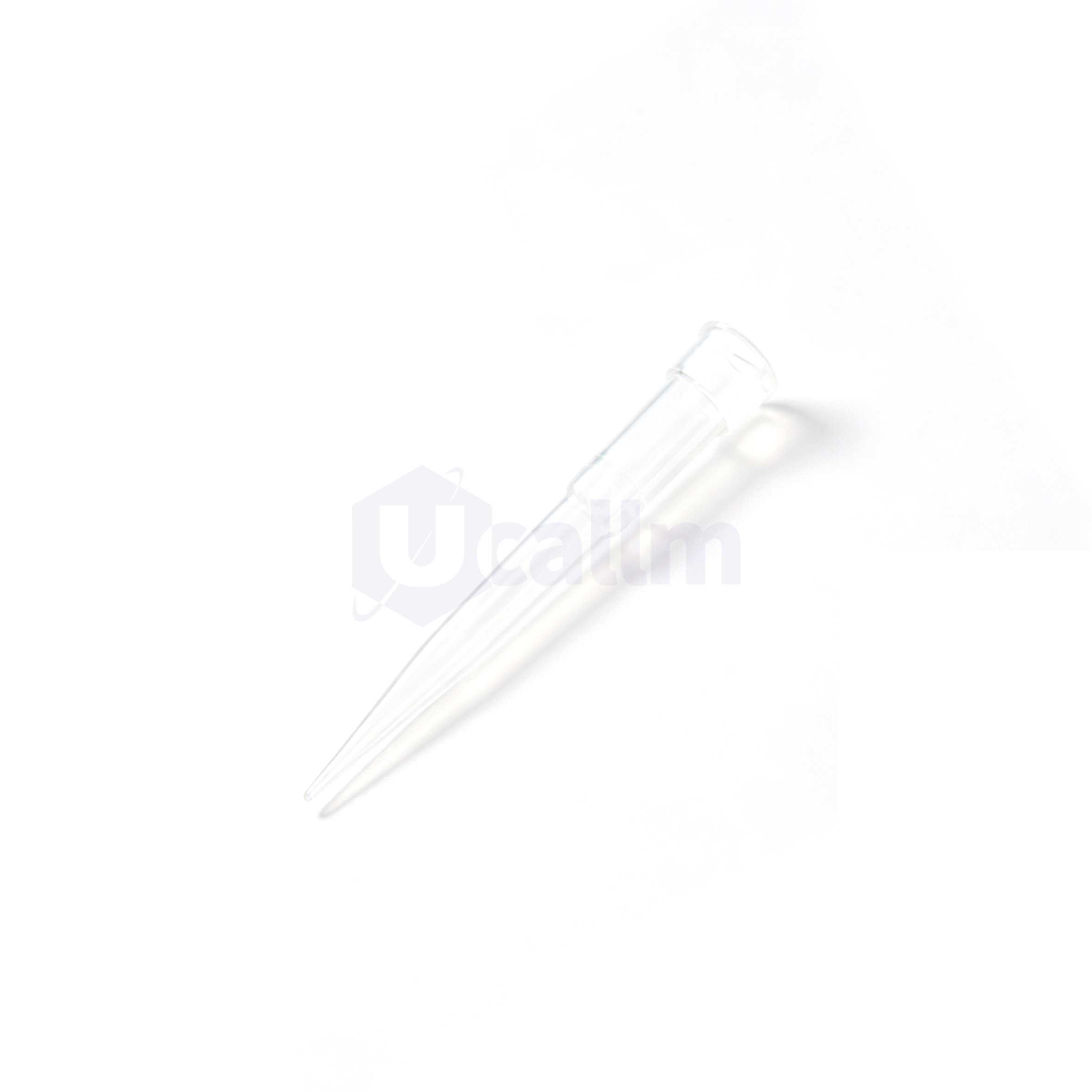 LT2021 200µL Automation Tips Compatible with Tecan-1 (2) Clear glass laboratory pipette resting diagonally on a white background.