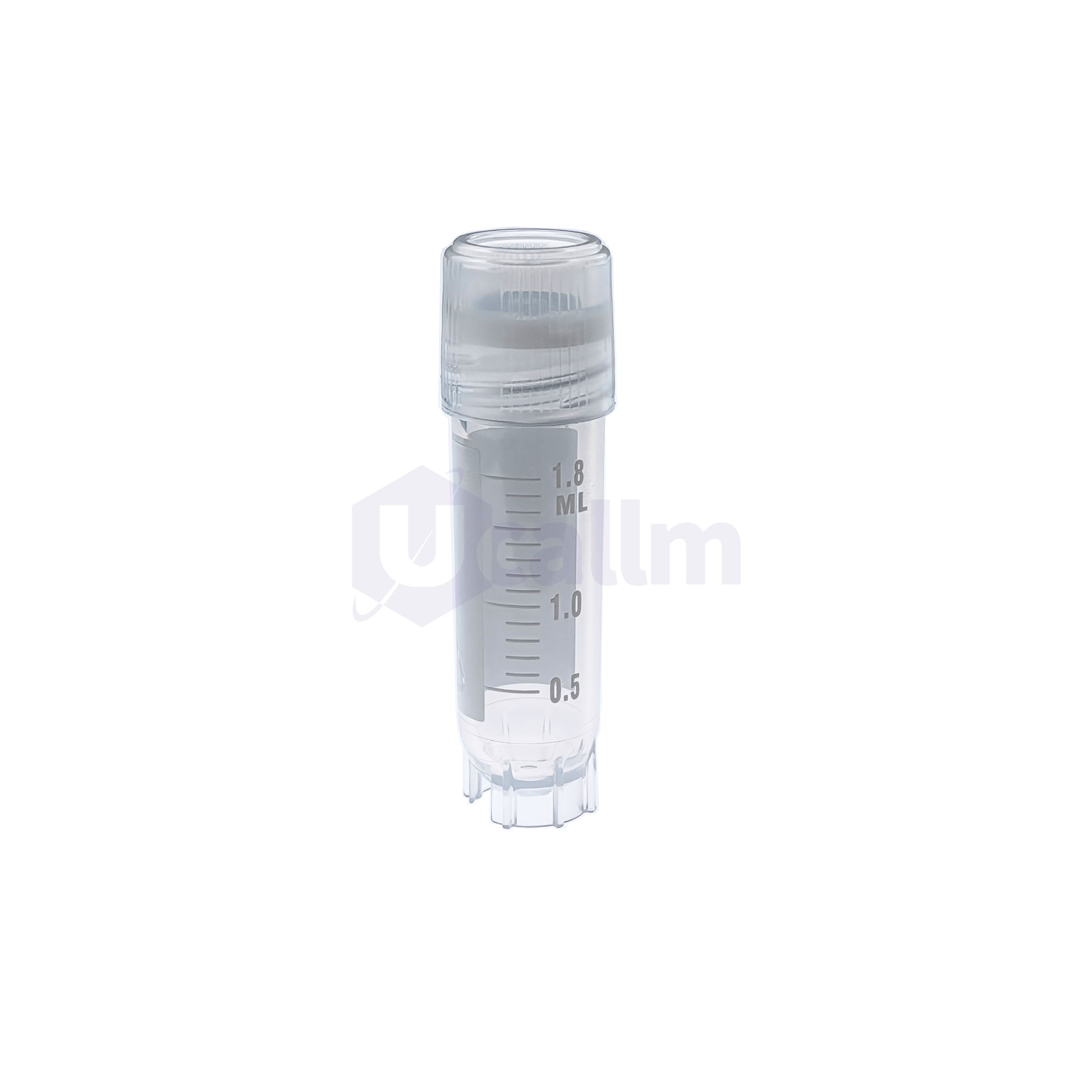 S2020M-3 Close-up of a clear syringe barrel with measurement markings from 0.5 to 2.0 mL visible.