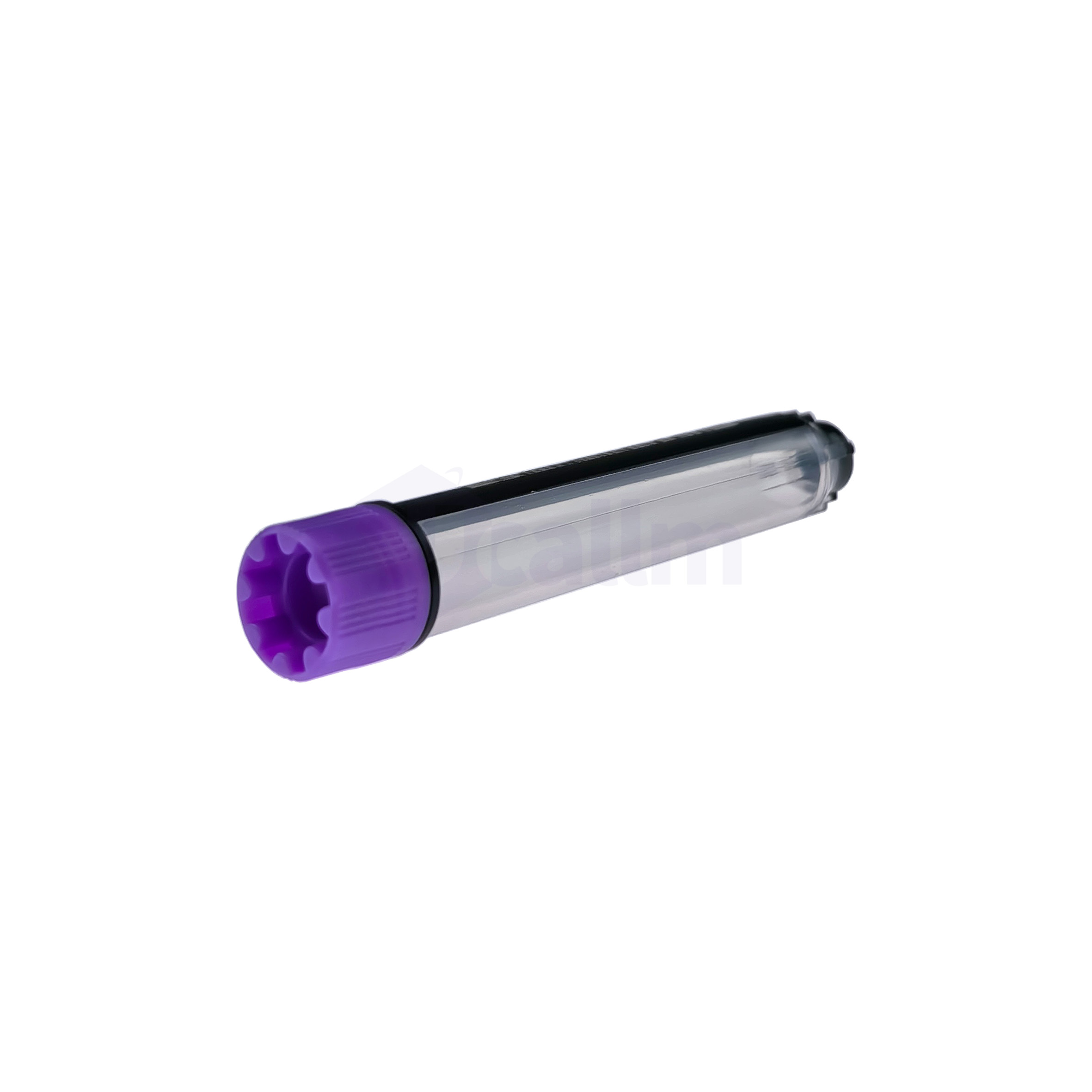 S3130-03-2 Close-up of a clear plastic marker with a purple cap and purple tip, lying diagonally.